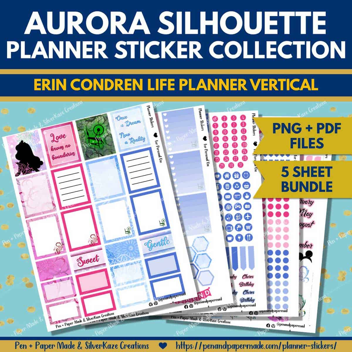 disney aurora blue, pink best selling printable planner stickers.
