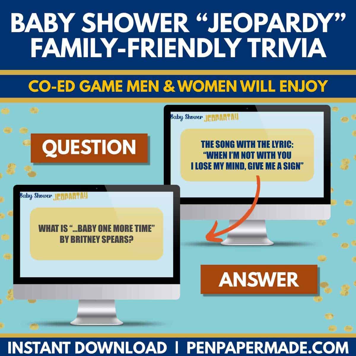 fun blue baby shower jeopardy questions like matching song lyrics with baby in it.