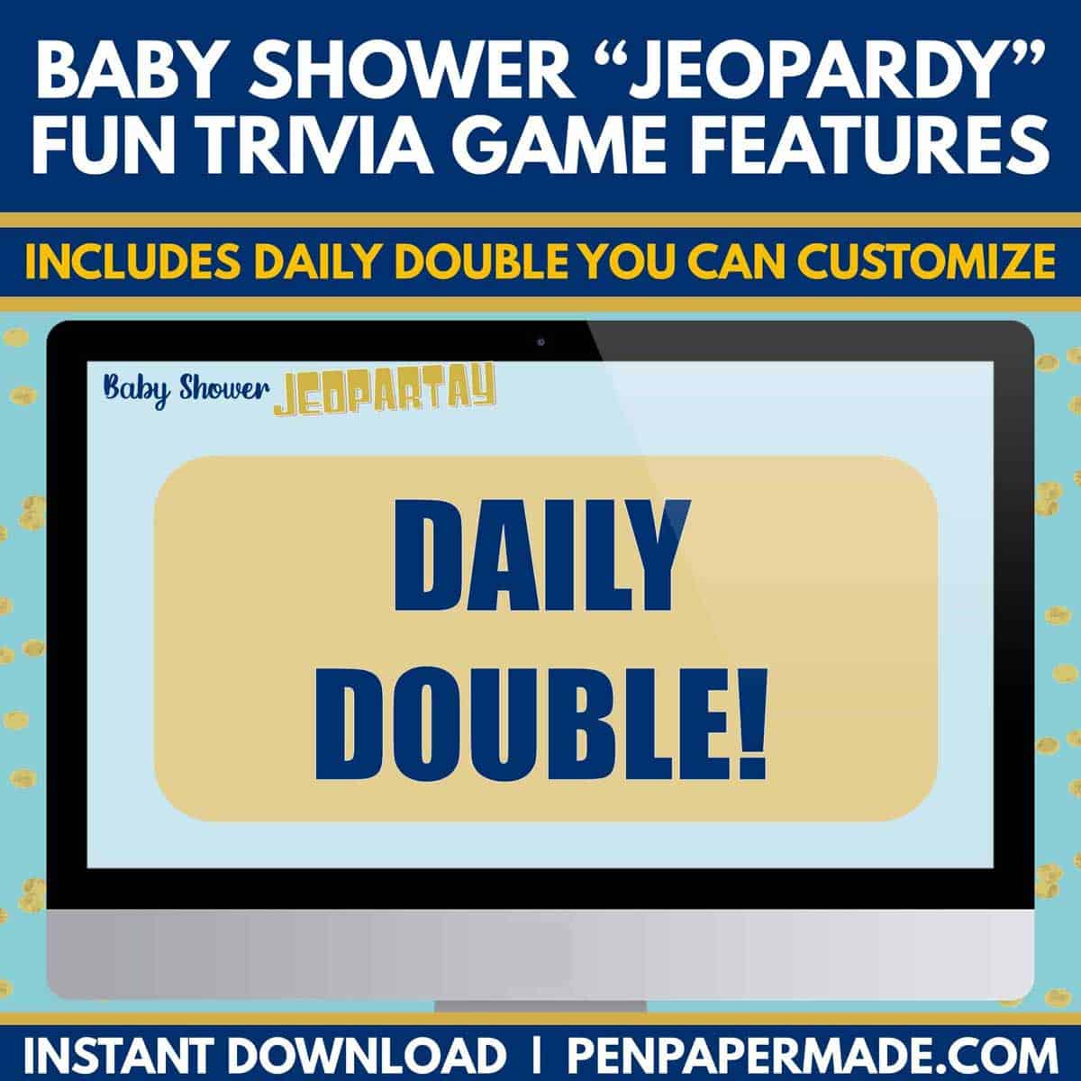blue baby shower jeopardy daily double round with custom points.