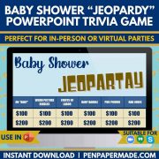 blue baby shower jeopardy powerpoint title and game categories