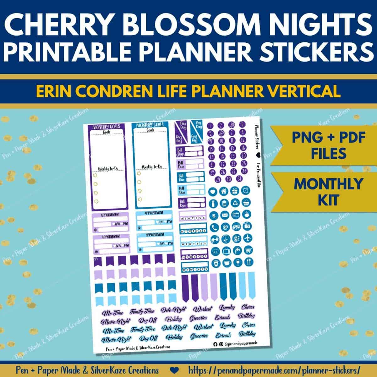 blue, purple cherry blossom monthly kit.