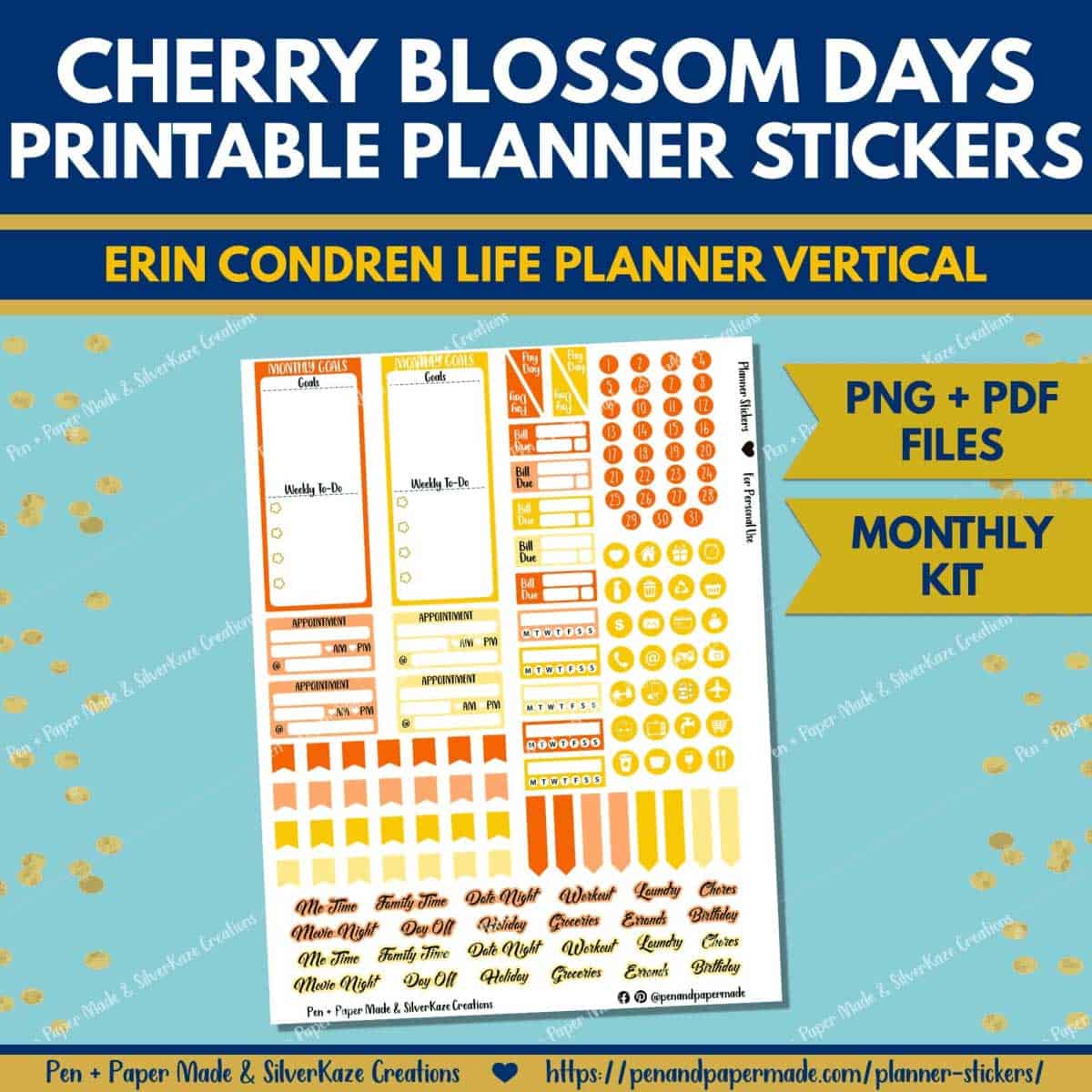 red, orange, yellow cherry blossom monthly kit.
