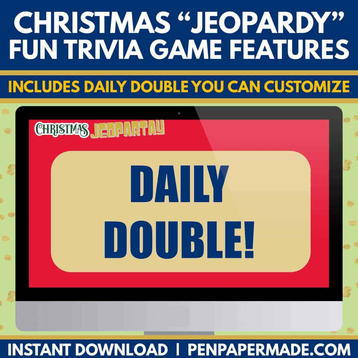christmas jeopardy daily double round with custom points.