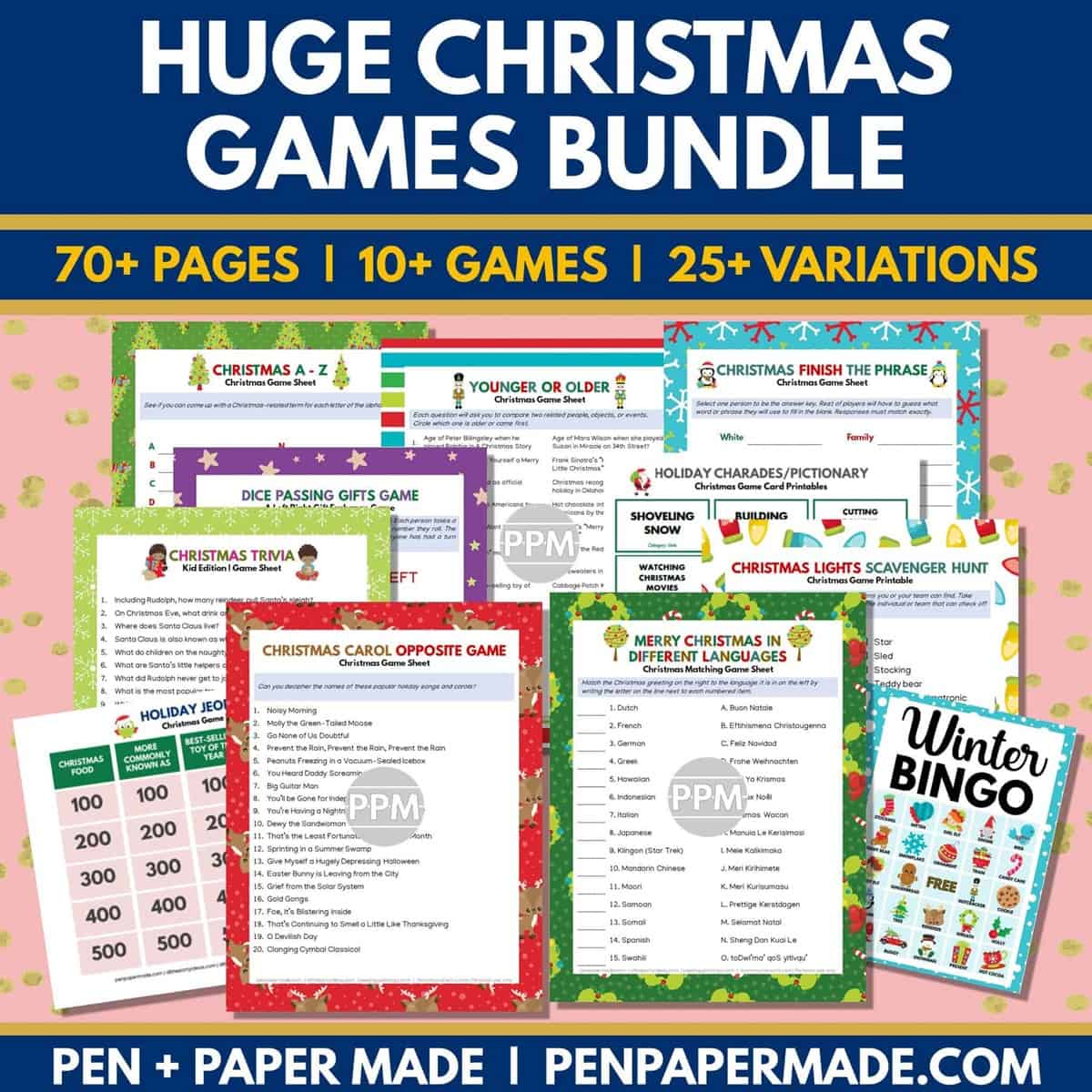 huge christmas party game printable bundle overview.