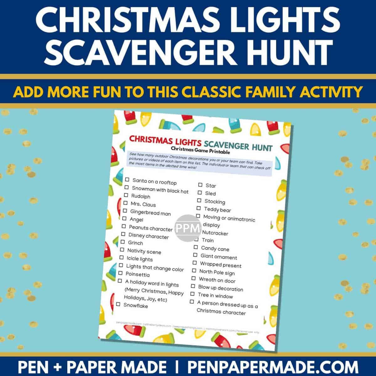 christmas lights scavenger hunt game printable.