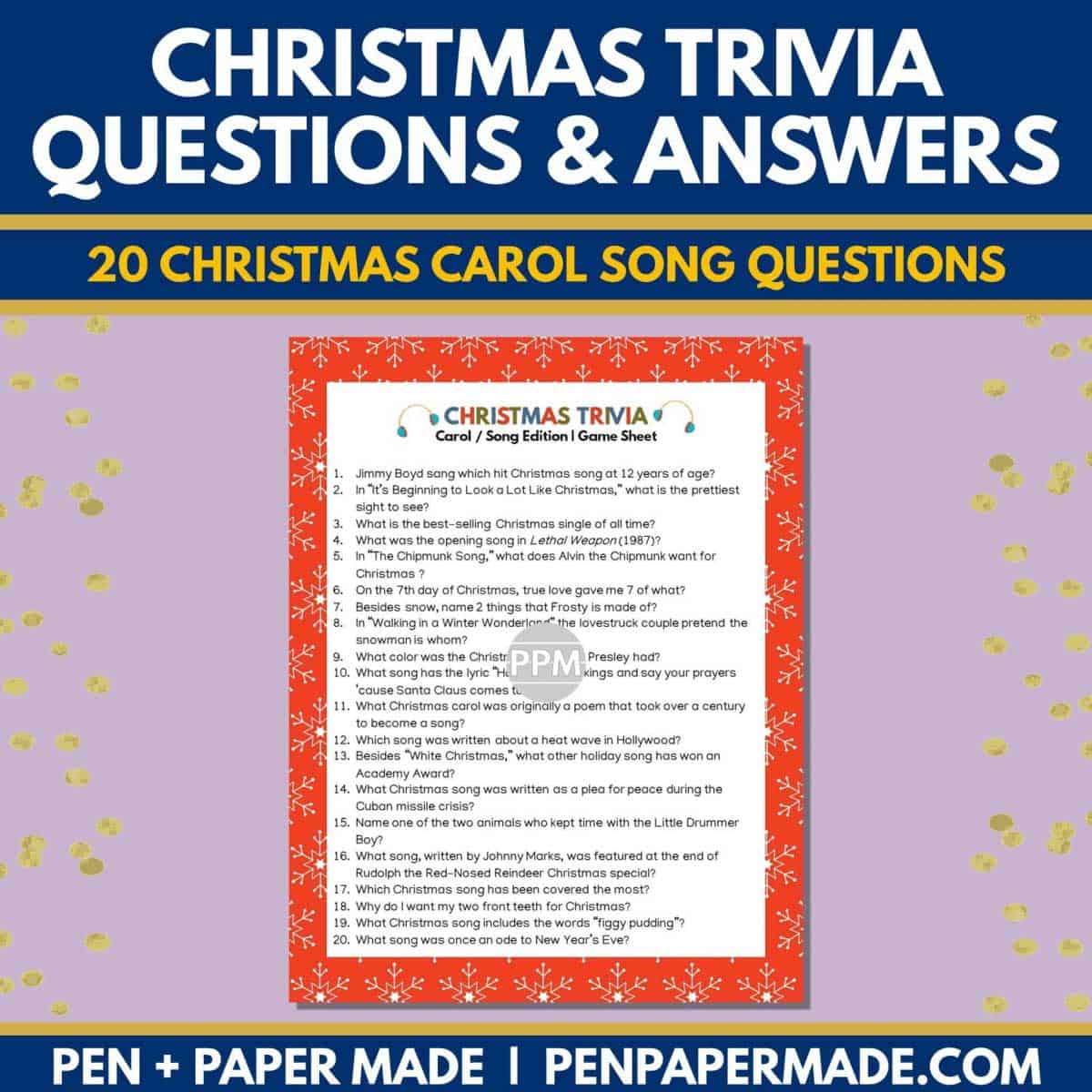 christmas songs and carols trivia questions and answer sheet.