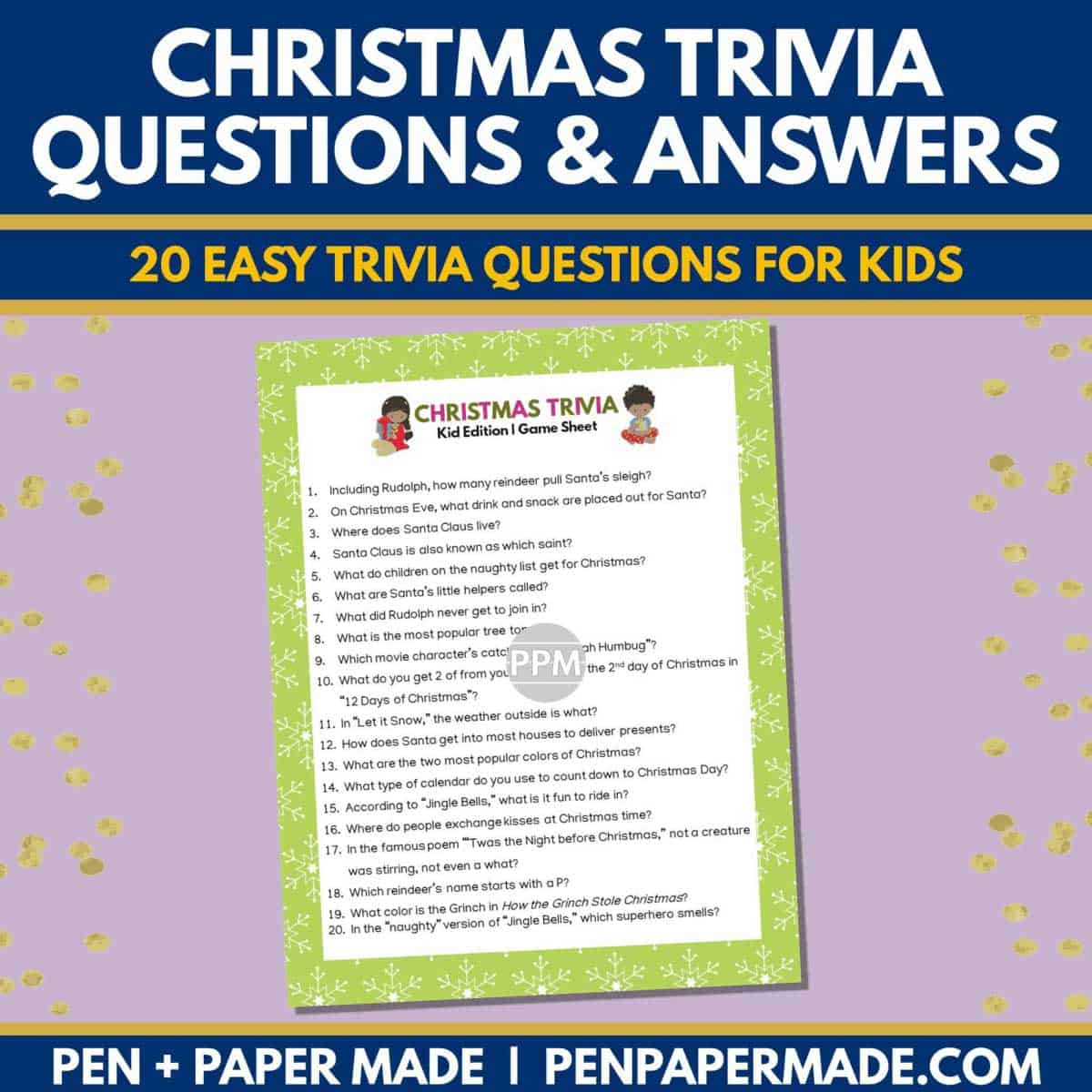 easy christmas trivia for kids questions and answer sheet.