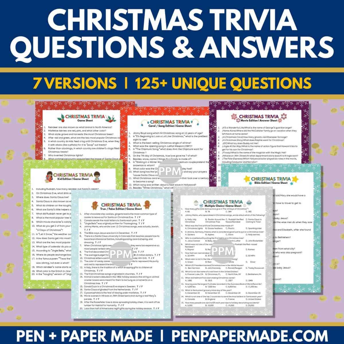 christmas trivia printable game questions and answer sheet.