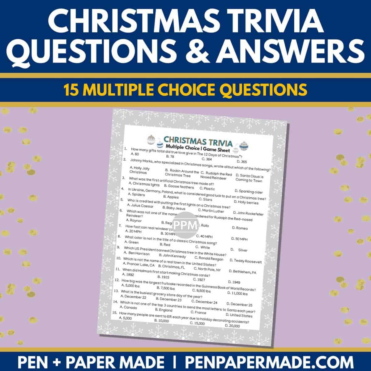 multiple choice christmas trivia questions and answer sheet.