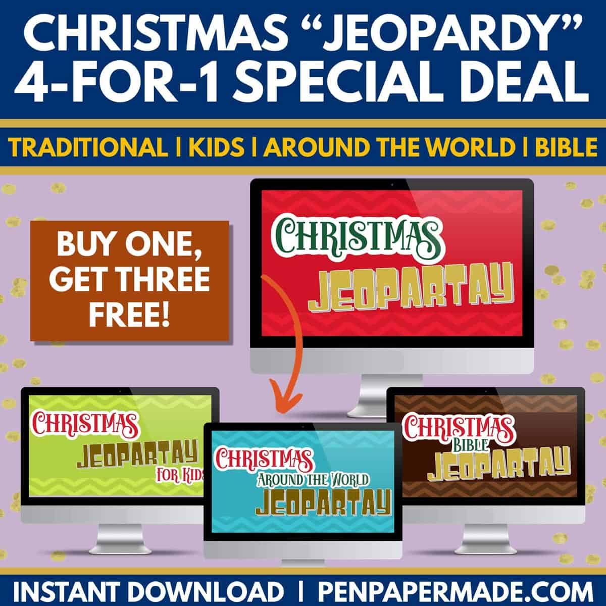 christmas jeopardy powerpoint bundle - kids, around world, bible.