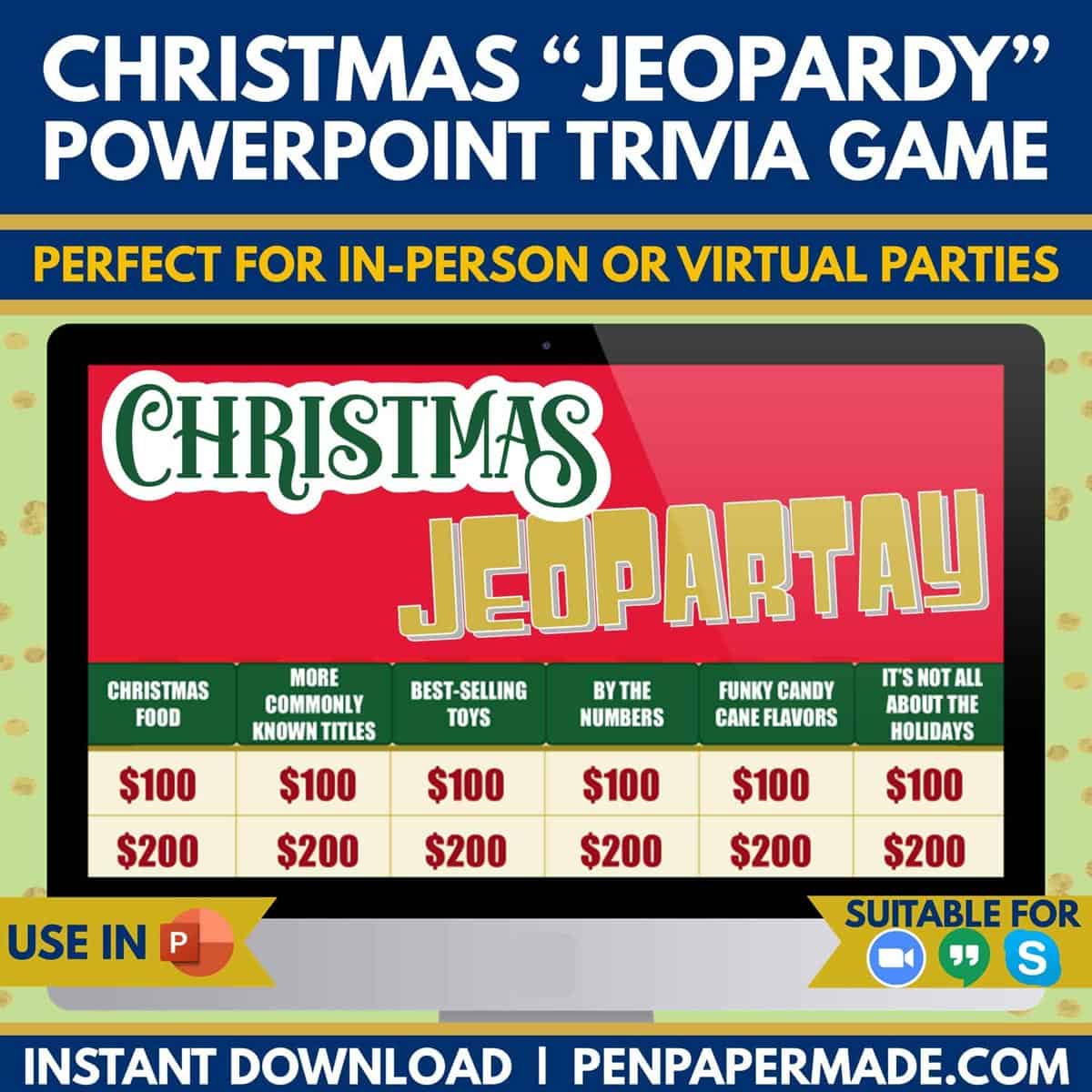 classic christmas jeopardy powerpoint title and game categories.