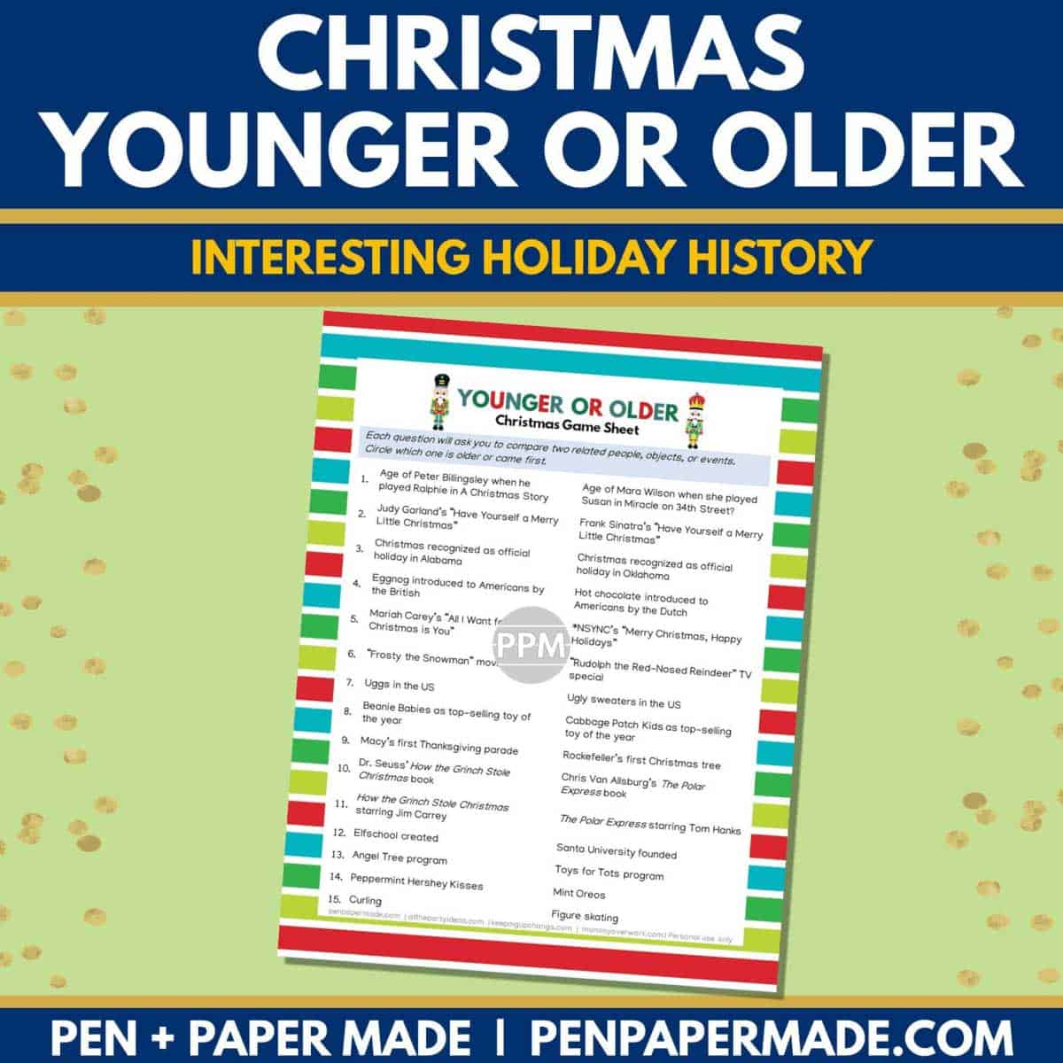 christmas younger or older party game printable.