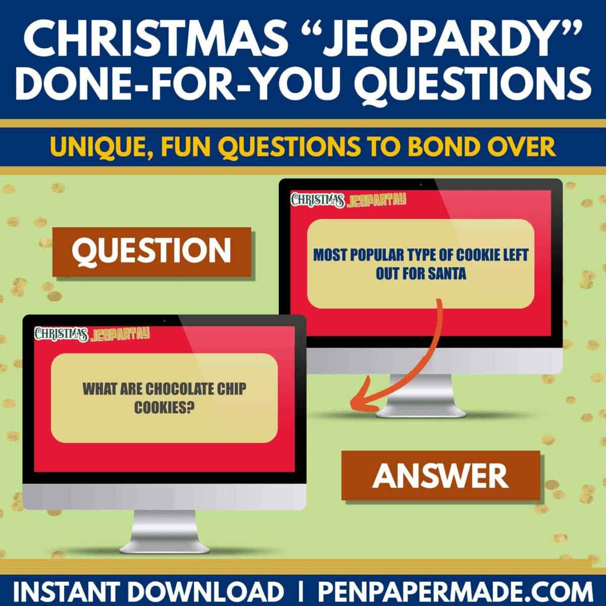 fun christmas jeopardy questions like what's the most popular type of cookie left out for santa?