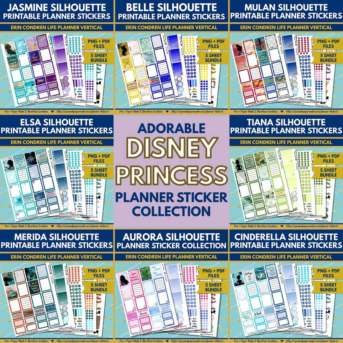 most popular disney princess printable planner sticker bundle 1.