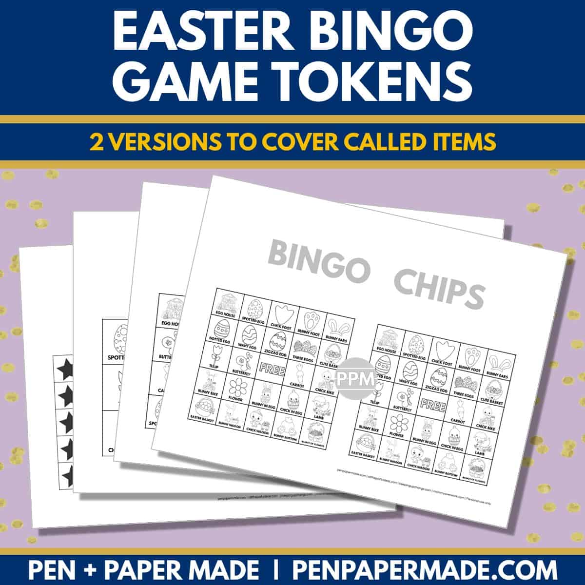 easter bingo card 5x5, 4x4, 3x3 game chips, tokens, markers.