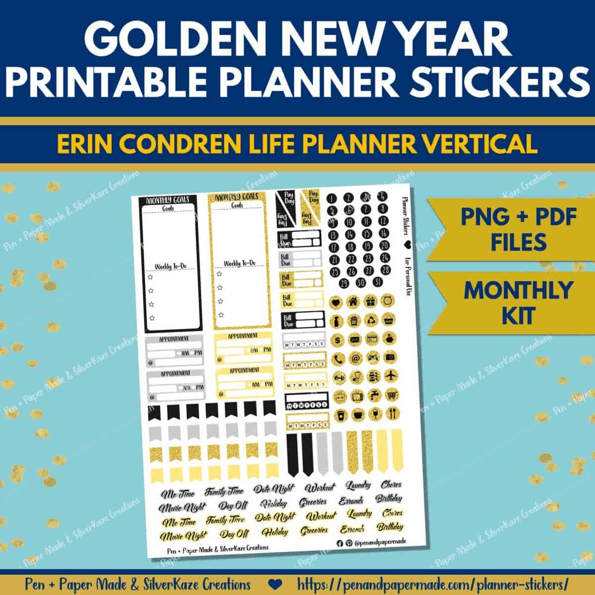 golden new year black, silver monthly kit.