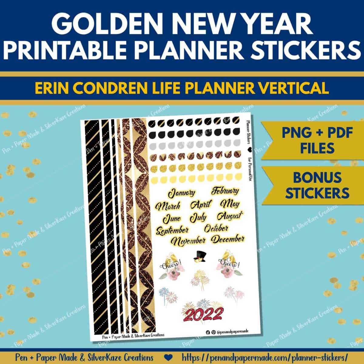 golden new year bonus washi, tear drop stickers..