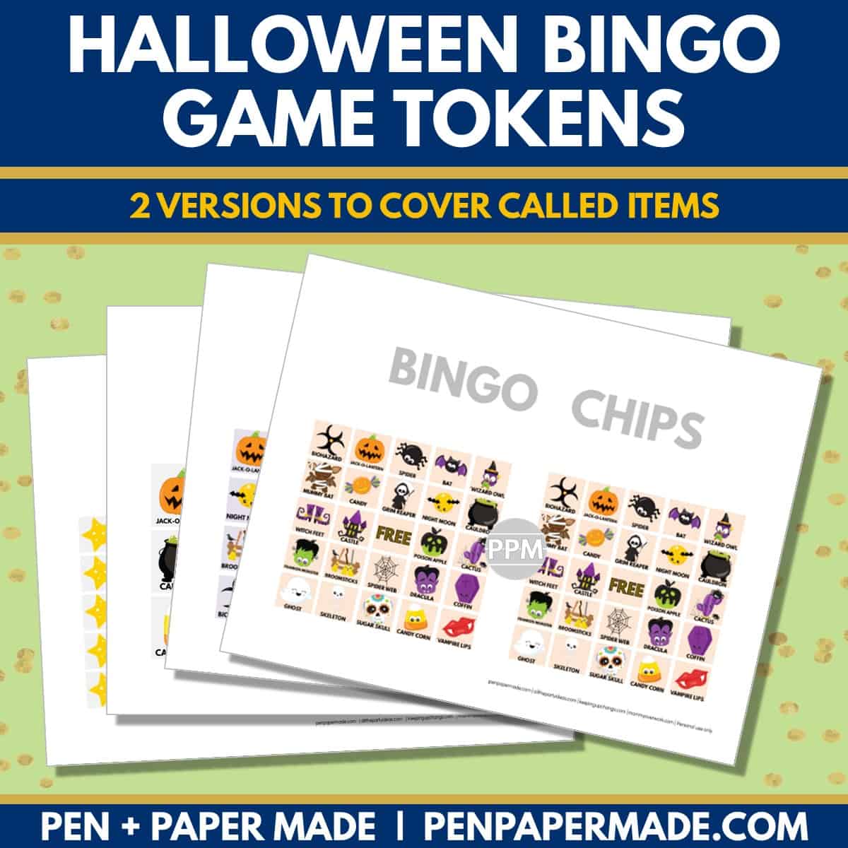 halloween bingo card 5x5, 4x4, 3x3 game chips, tokens, markers.