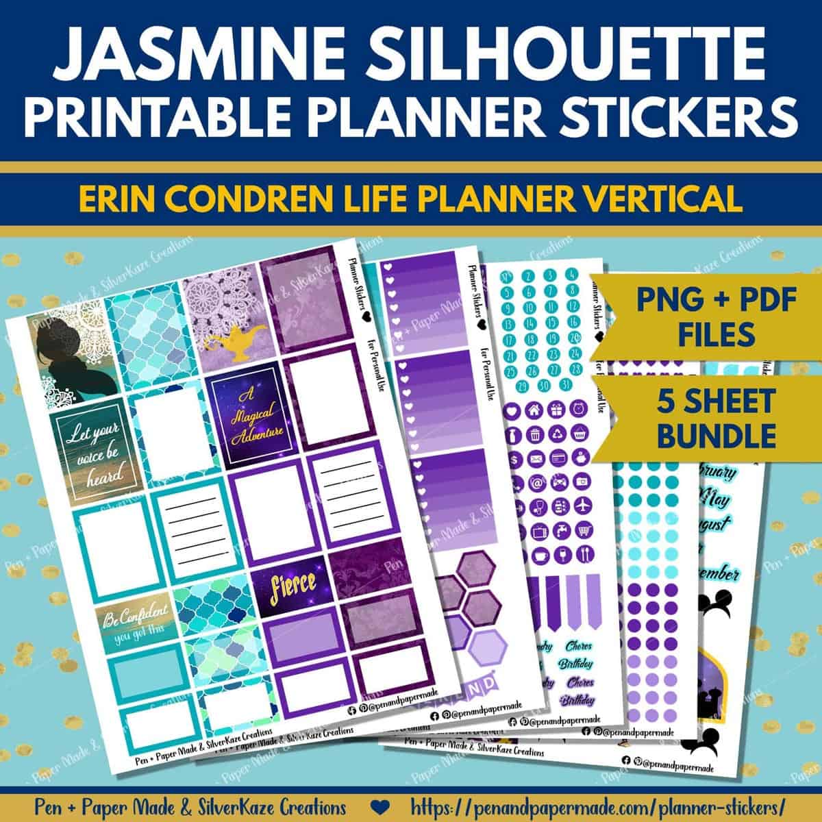 disney jasmine purple teal most popular printable planner sticker bundle.