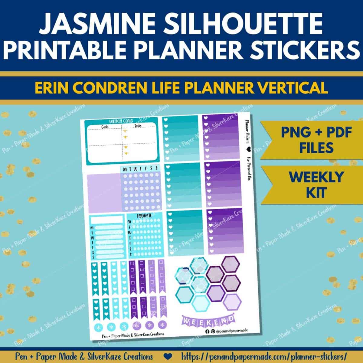 disney jasmine purple teal weekly kit gradient stickers.