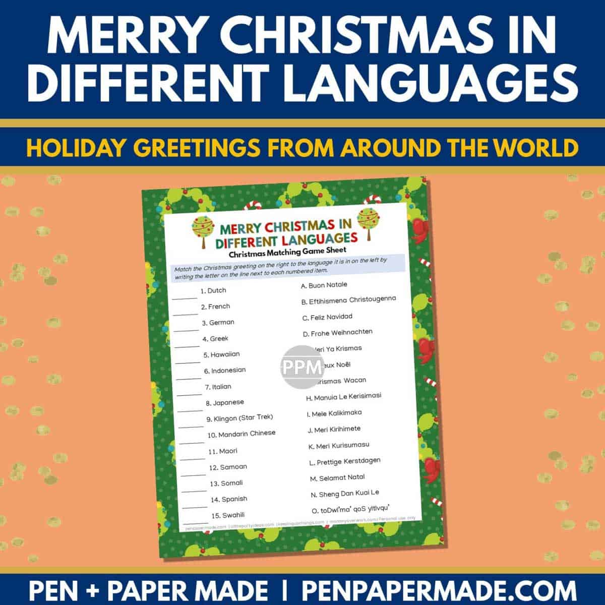merry christmas in different languages party game printable.