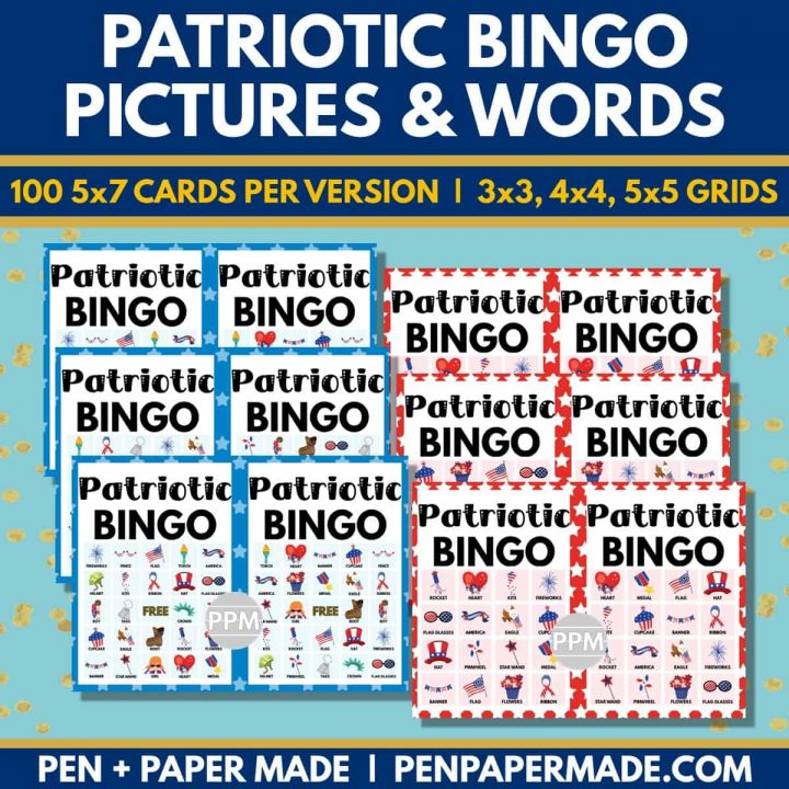 100+ Patriotic Bingo Cards [Color Images & Text] For Large & Small Groups!