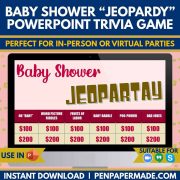 pink baby shower jeopardy powerpoint title and game categories