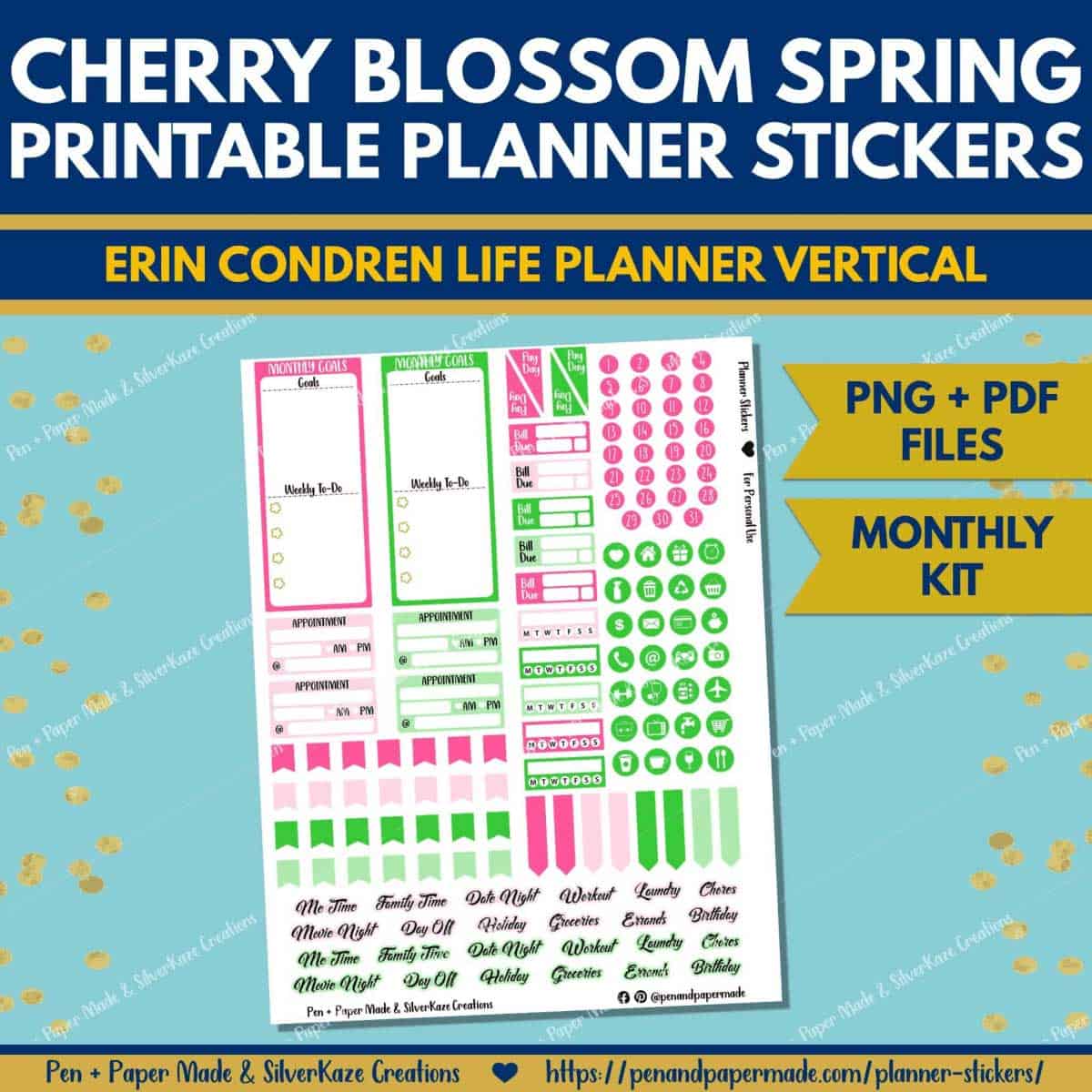 pink, green cherry blossom monthly kit.
