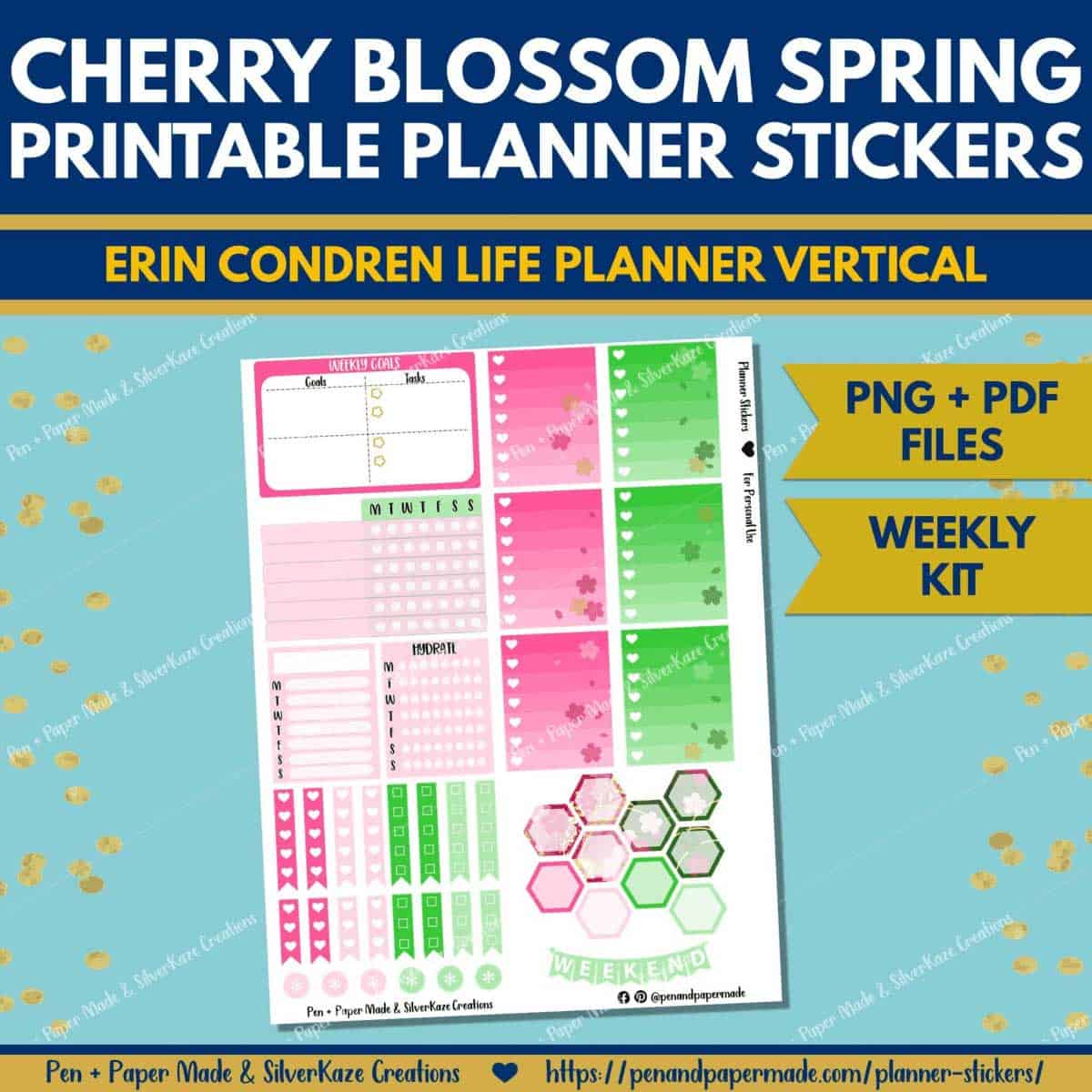 pink, green sakura weekly kit gradient stickers.