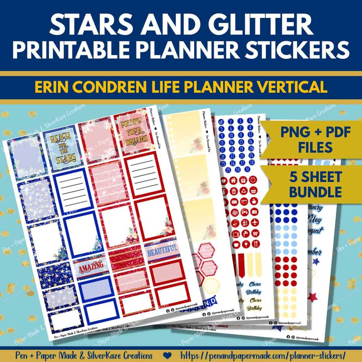most popular golden new year printable planner sticker bundle.
