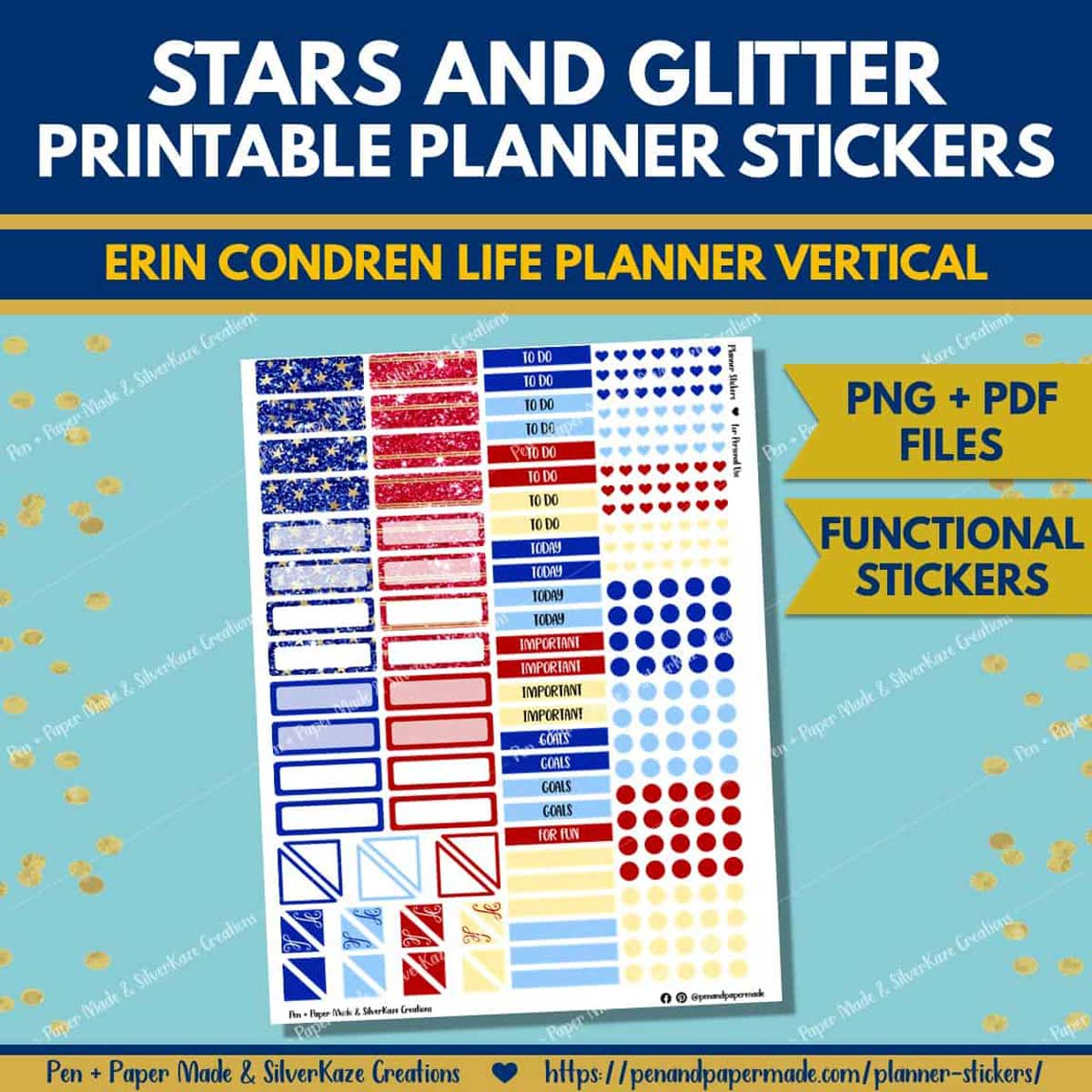 july fourth red, white, blue, gold functional sticker labels.