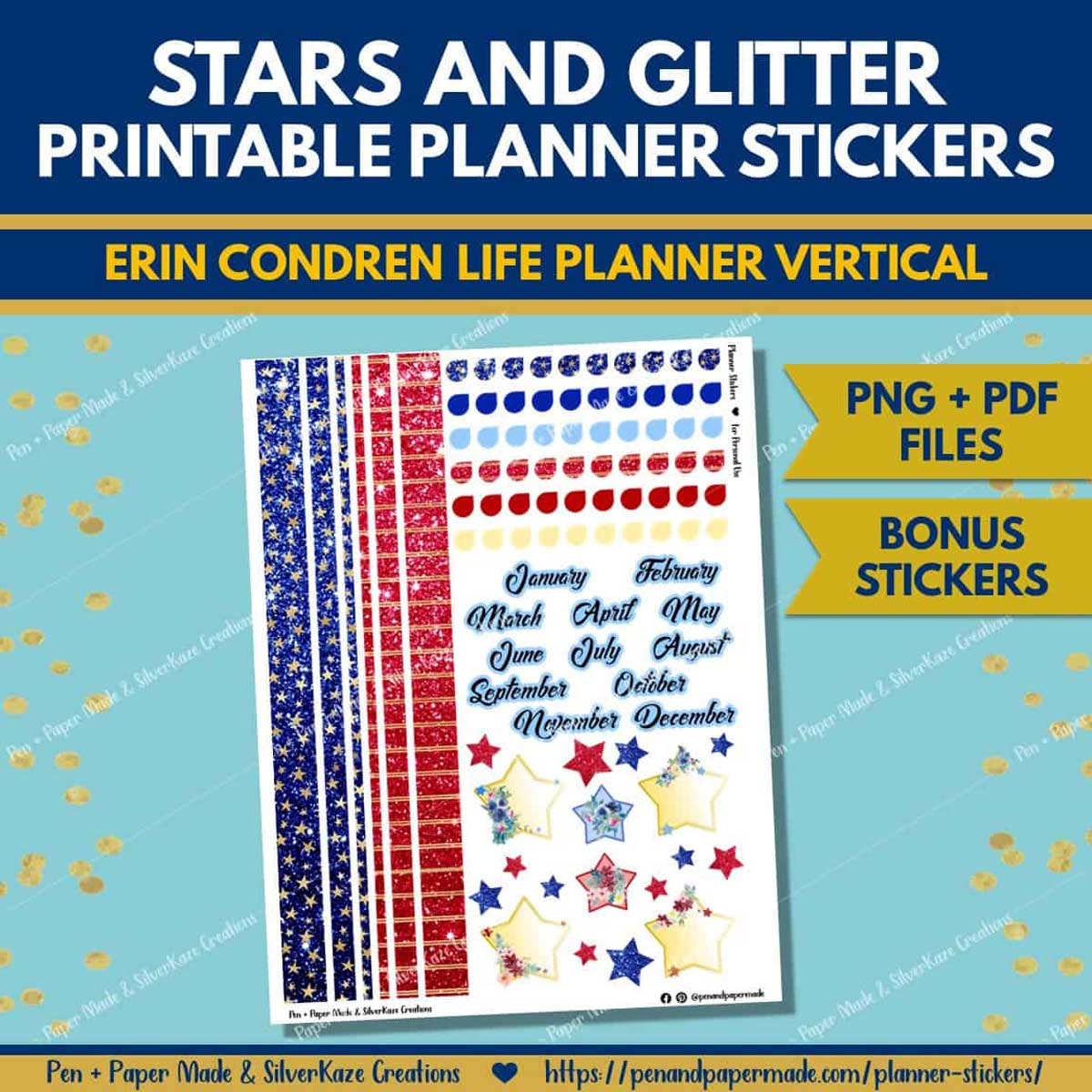 patriotic stars and glitter bonus washi, tear drop stickers..