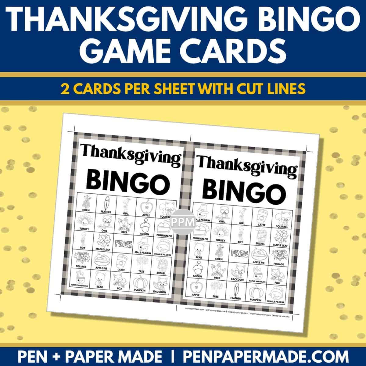 thanksgiving bingo card 5x5 5x7 game boards with black white images and text words for coloring.