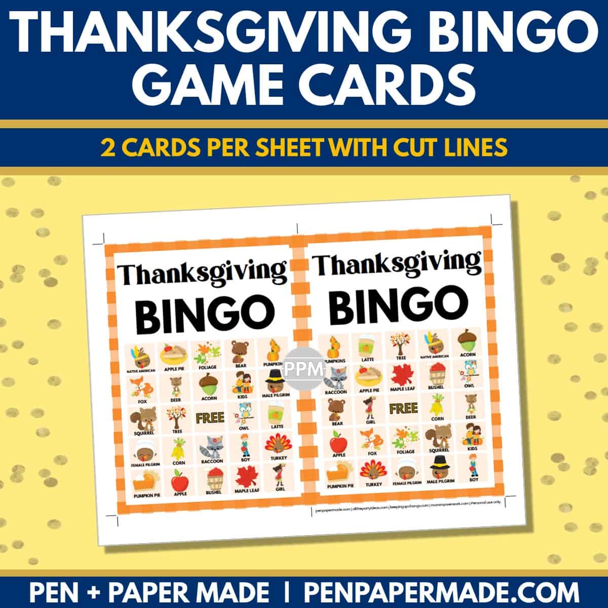 thanksgiving bingo card 5x5 5x7 game boards with images and text words.
