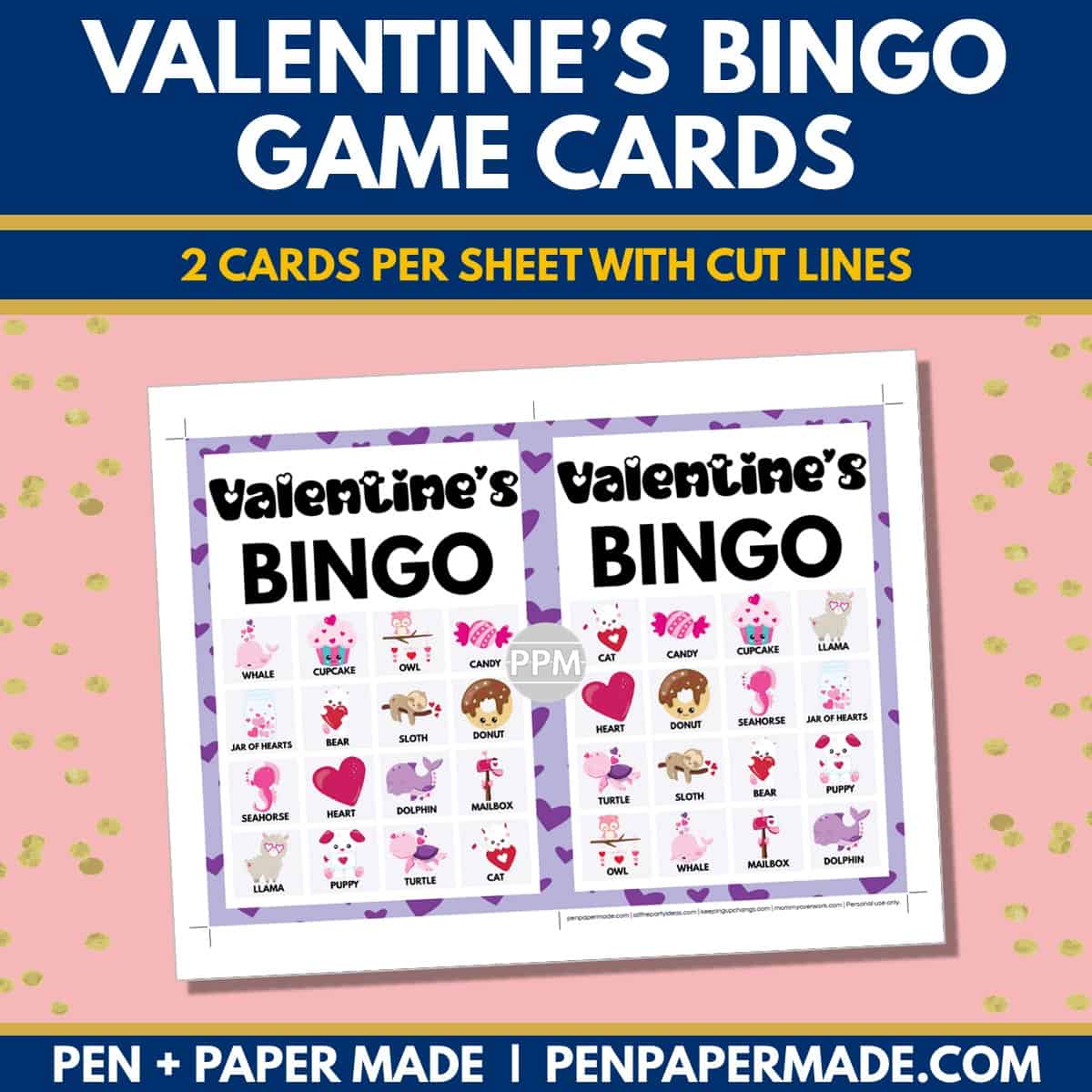 valentine's day bingo card 4x4 5x7 game boards with images and text words.