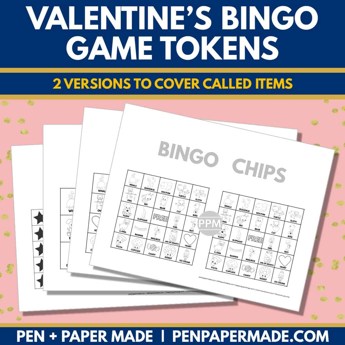 valentine's day bingo card 5x5, 4x4, 3x3 game chips, tokens, markers.