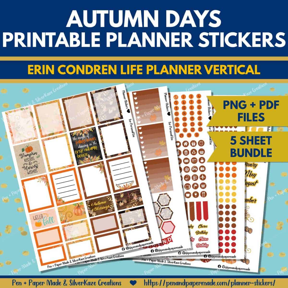 best selling fall watercolor pumpkin printable planner stickers.